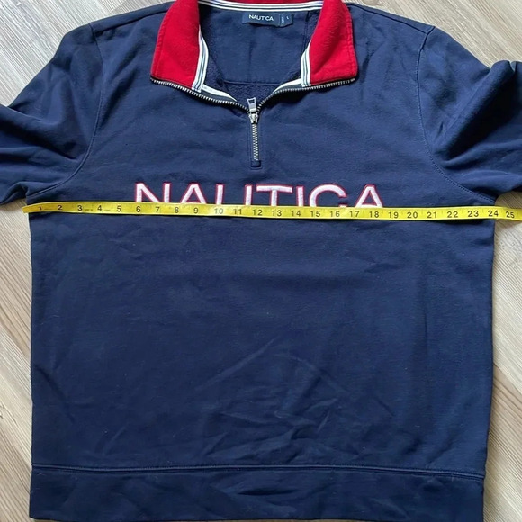 Nautica quarter zip logo sweatshirt Navy w/ red & white stitching Mens size L - Picture 4 of 11